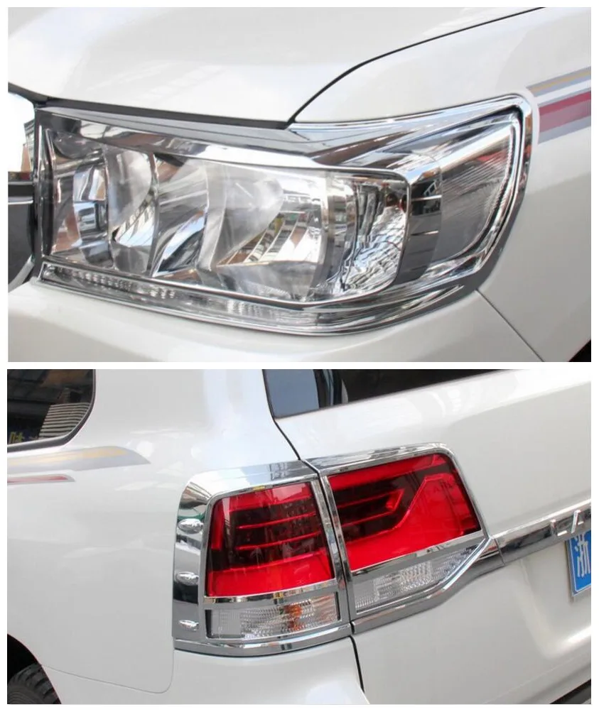 ABS Chrome Car Front Headlight + Rear Tail Light Lamp Cover Trim For Toyota Land Cruiser LC200 FJ200 2016 2017 2018