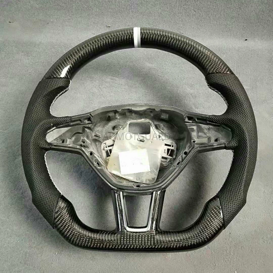 Flat Racing Sport Carbon Fiber Steering Wheel For Skoda Octavia A7 MK3 5E RS VRS Superb B8 Scala Karoq Kodiaq