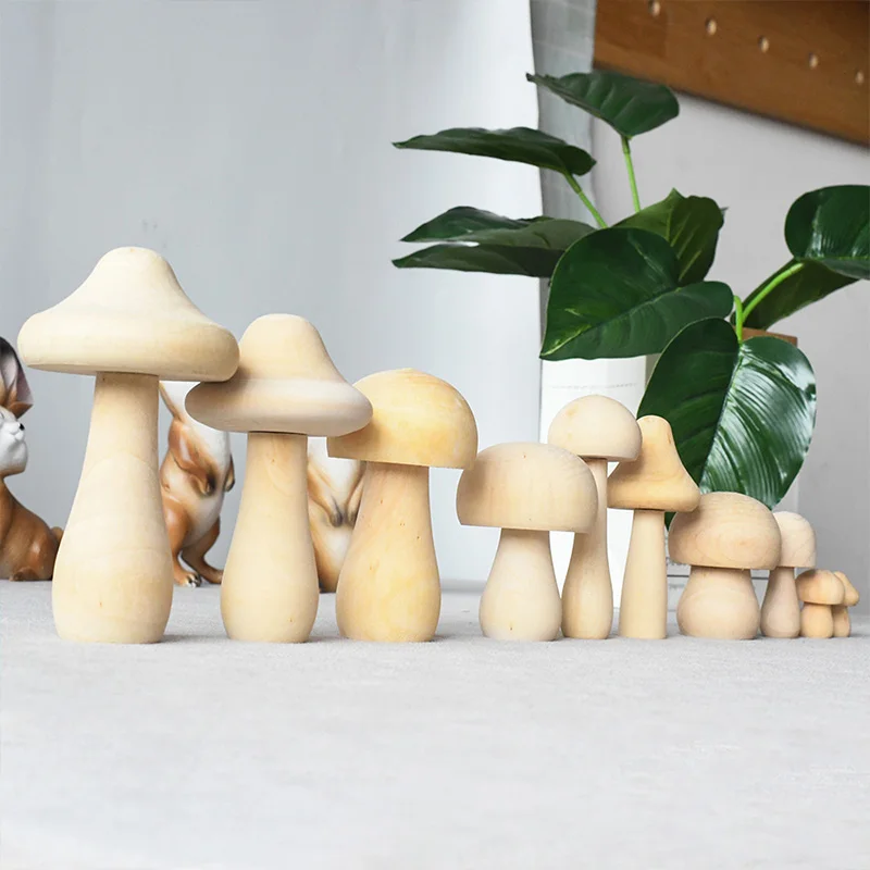 Wooden Mushroom Various Sizes Natural Unfinished Mushroom DIY Crafts Painting Peg Dolls Ornament Handmade Kids Toy Decoration