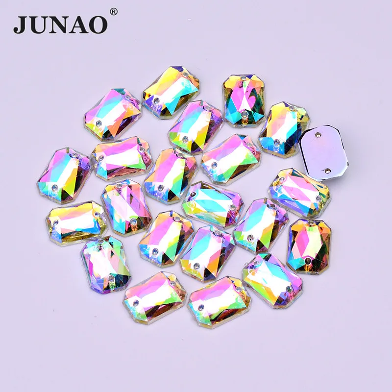 JUNAO 8x10mm 18x25mm Crystal AB Sewing Rhinestones Rectangular Octagonal Shape Fancy Acrylic Crystal Stones for Garment