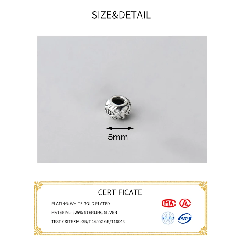 MEETSOFT Vintage 925 Sterling Silver Fish Pattern 5mm Shape Loose Bead Charms Handmade Of DIY Fine Jewelry chic Accessories image 2