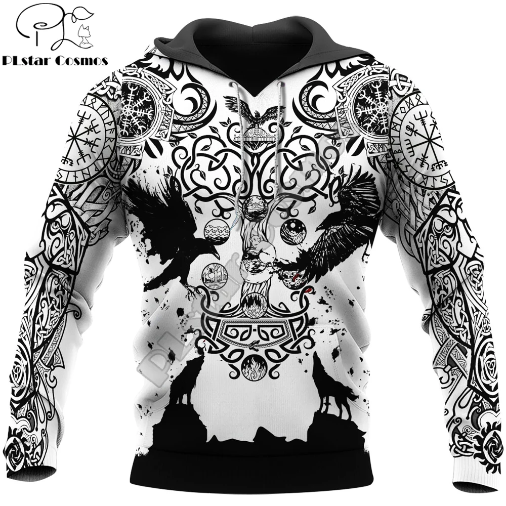 Mjolnir odin Raven Tattoo 3D All Over Printed Mens Hoodie Fashion Sweatshirt Unisex Casual Streetwear Jacket Tracksuits DK071