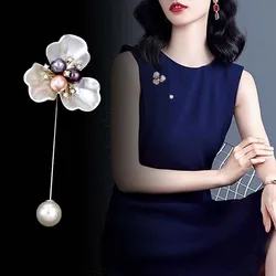 Fashion New Camellia Flower Sweater Brooch Corsage Long Needle Pin For Women Coat Shawl Shirt Collar Accessories