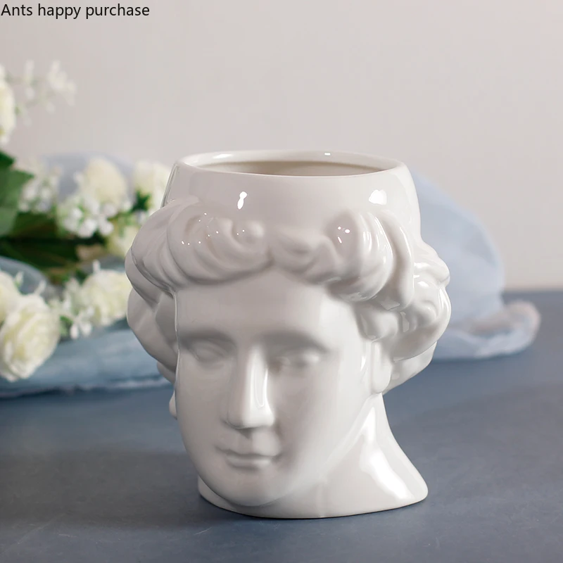 White Ceramic Cup Apollo Statue Sculpture Coffee Cup with Handle Coffee Mug Drinkware Water Cups Ornaments Decor Storage Tank