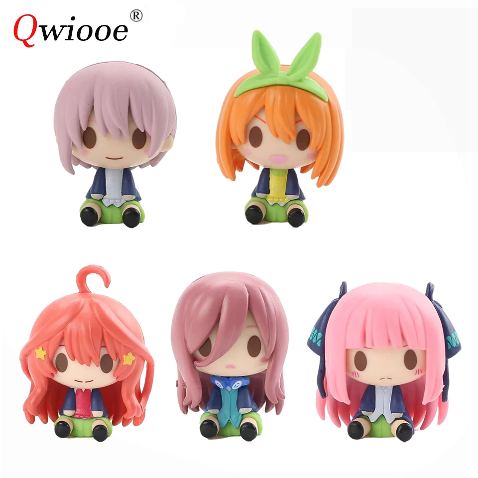 Qwiooe 5Pcs 5cm Gotoubun No Hanayome Nakano Ichika Nino Sanjiu Yotsuba Itsuki Anime Figure Figurine Model Doll