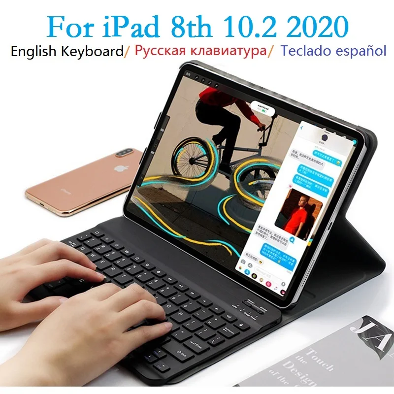 Keyboard Case for iPad 7 8 9th 10.2 2020 2021 Case with Keyboard Russian Spanish A2270 A2197 A2602 for iPad 7 8 9 10.2 Cover