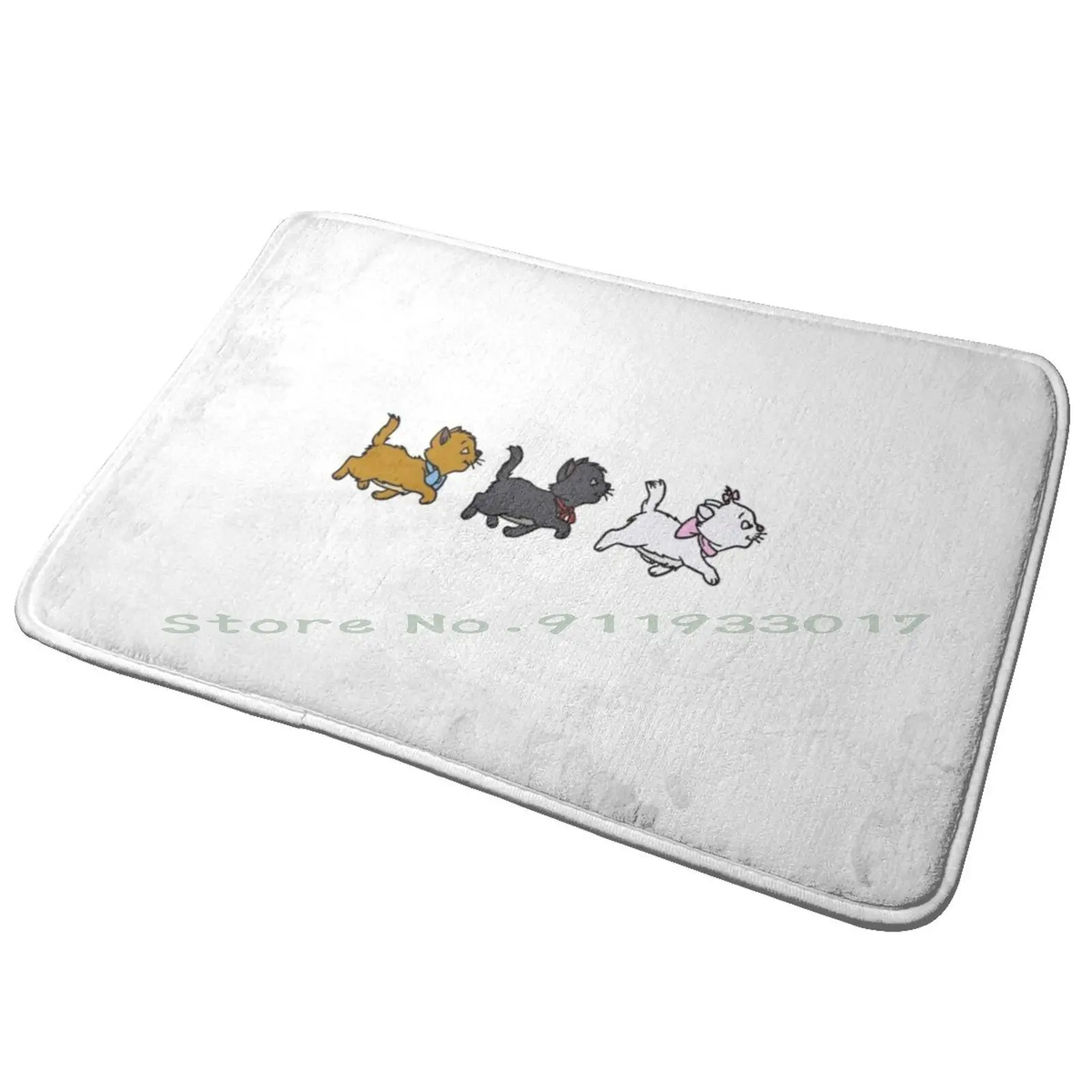 Aristocats Kittens Entrance Door Mat Bath Mat Rug Soap Bubbles Colourful Yellow Green Pink Pattern Made In Italy Happy Cheery