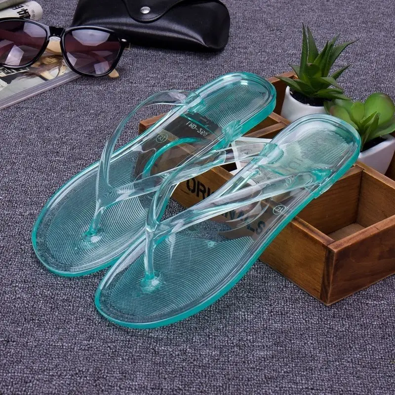 Female Flip Flops Women\'s Flat Transparent Beach Slippers Women Sandals Non-slip Summer Crystal Korean Bathroom Plastic Shoes 41