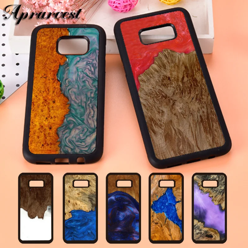 Aprarvest Wood Resin Marble TPU Phone Case Cover For Samsung Galaxy S5 S6 S7 edge S8 S9 Plus S10 lite S10E Note 5 8 9 10 Plus