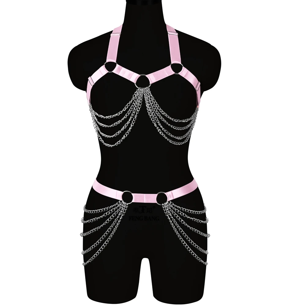 

Metal Chain Cage Bra Accessories Harness For Women Belt Erotic Fetish Lingerie Pole Dance Rave Goth Punk Costume Wear Garters