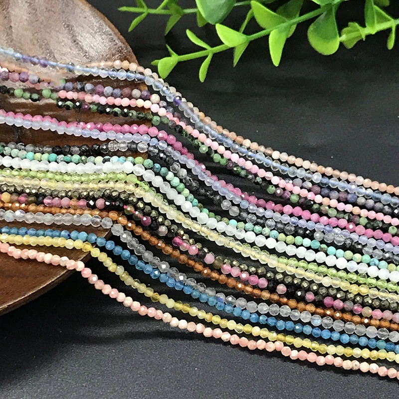 Natural Beads 2/3/4mm Faceted Small Tiny Crystal Gems Stone DIY Beads for Jewelry Making Bracelet Necklace 15''