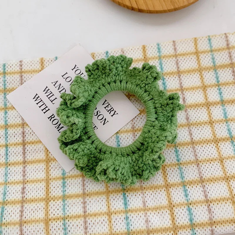 2020 New Crochet Scrunchies Solid Color Handmade Woolen Knitting Rubber Bands for Hair Tie Elstic Ring Hair Sccessories for Girl