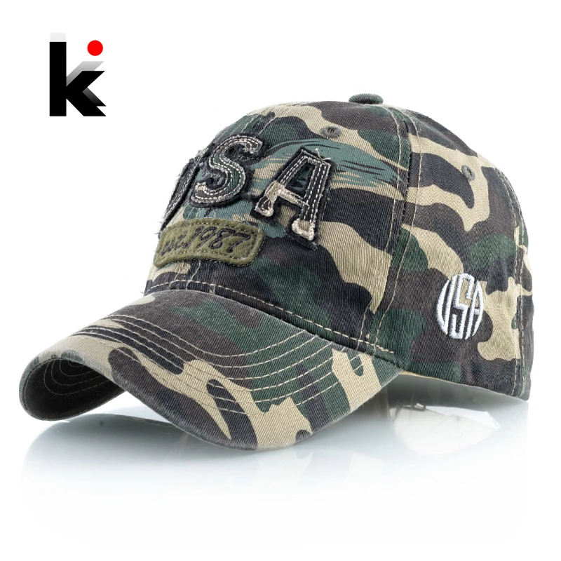 Camouflage Baseball Cap Embroidery USA Letter Dad Hat Men's Outdoor Tactical Baseball Hat Women Washed Cotton Bones Casquette