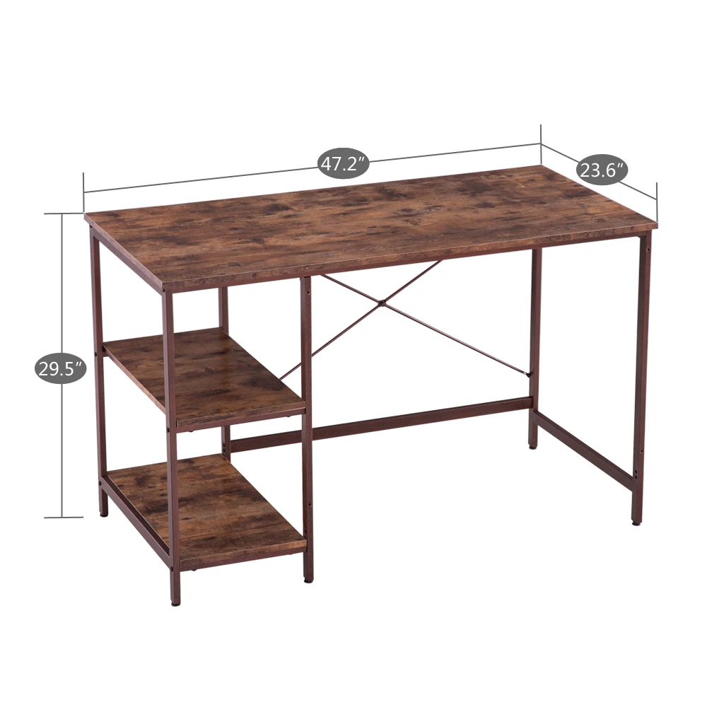 Industrial Style Computer Desk 3-Layers PC Laptop Study Table Workstation for Home&Office 120x60x75CM Walnut Color[US-Stock]