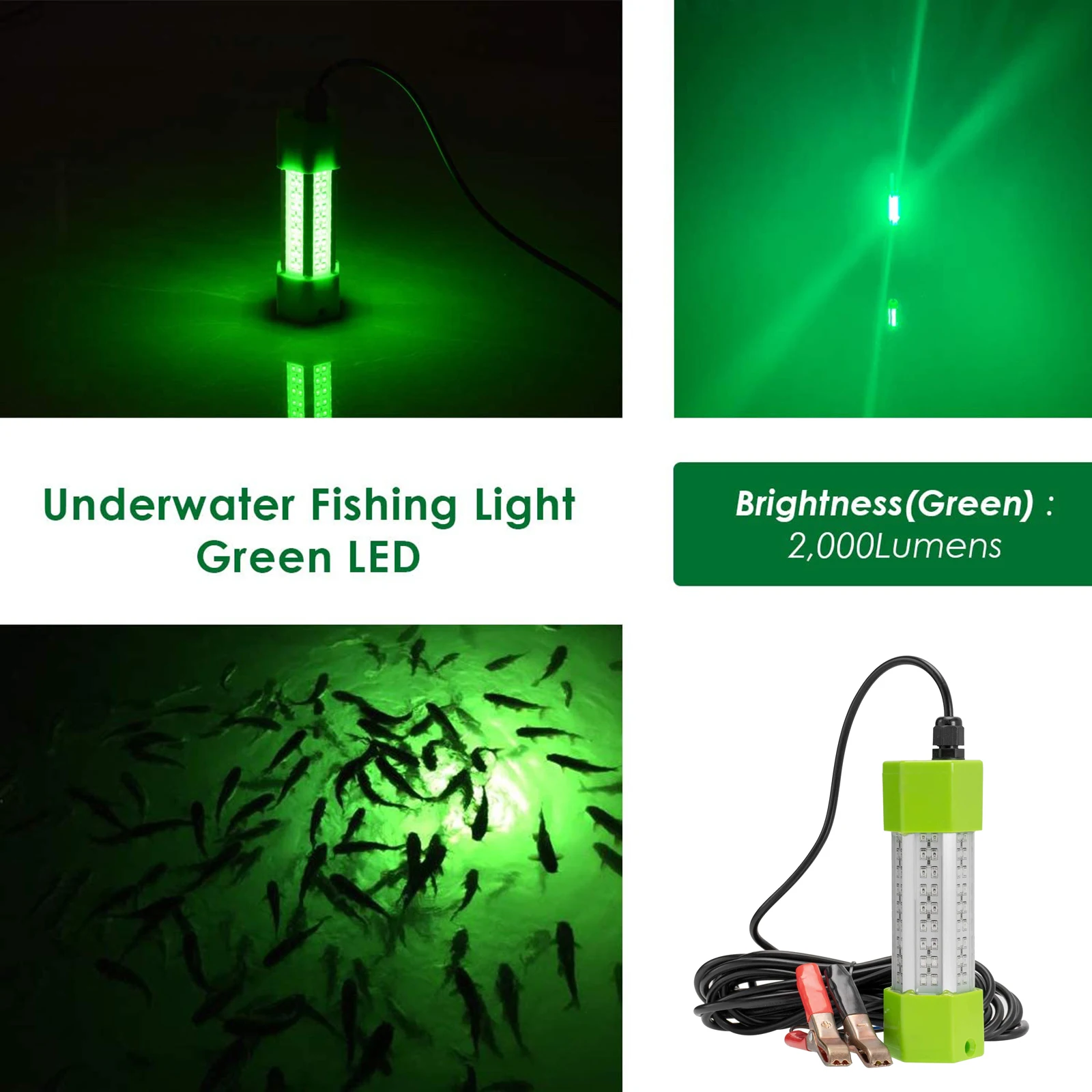 3456LM 5M LED Submersible Fishing Light Deep Drop Underwater Fish Lure Bait Finder Lamp Squid Attracting 12V Green