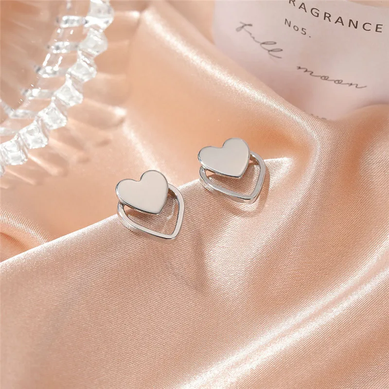 925 sterling silver Heart Earrings For Women Punk Vintage Hollow heart Stud Earrings wedding party Jewelry Gift