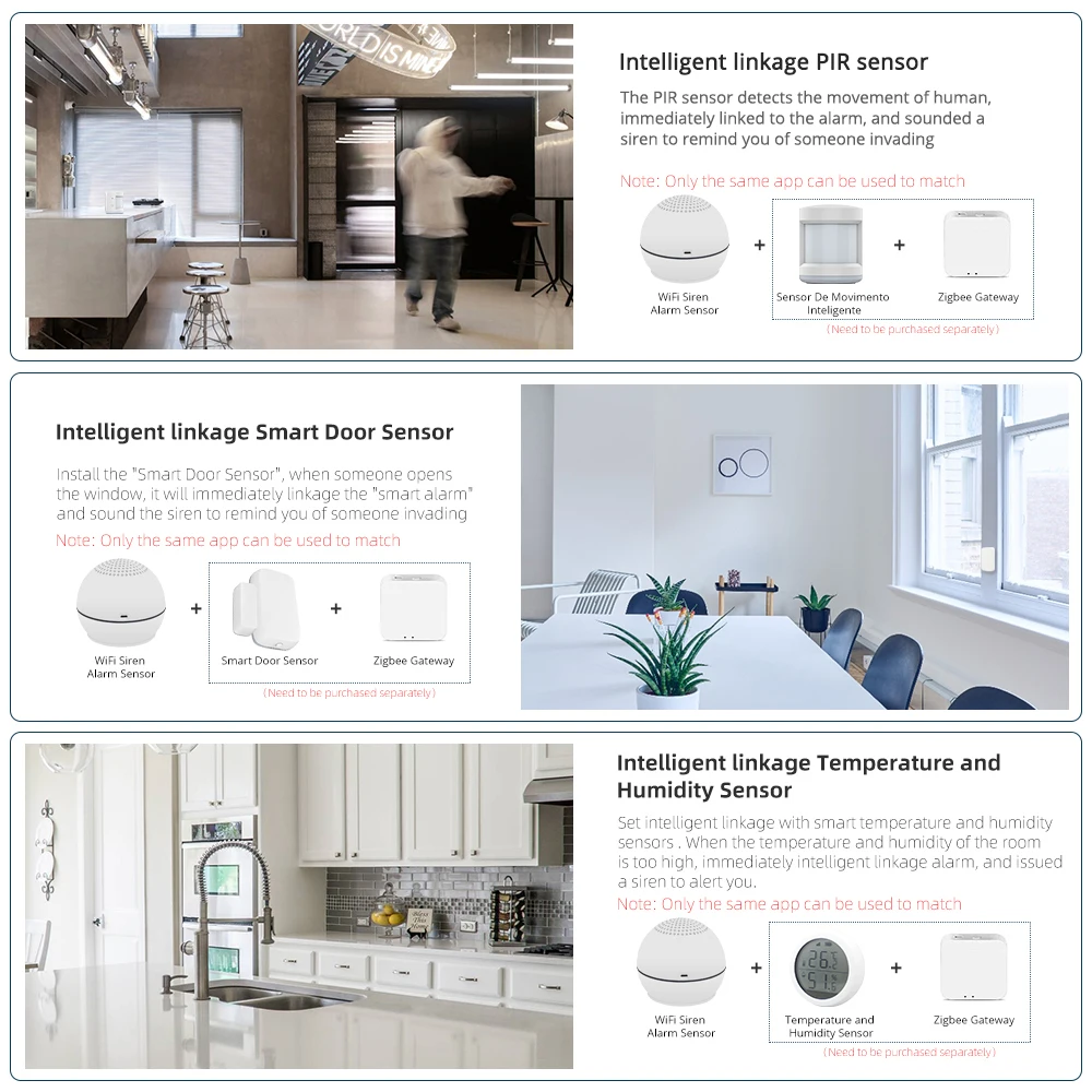 지능형 와이파이 스마트 사이렌 경보 센서, 지능형 연결 스마트 센서, 스마트 라이프 홈 보안 경보, 도난 경보