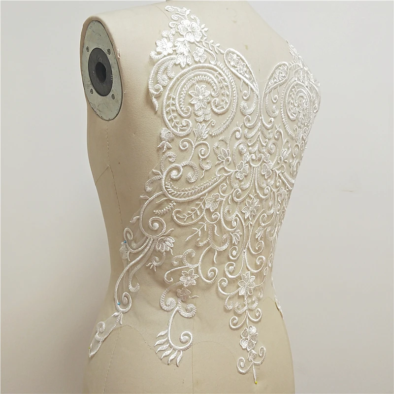 1Pc Ivory Lace Applique Big Neckline Collar Appliques Embroidery Lace Trim Fabric Cloth Sewing Patchwork DIY Craft