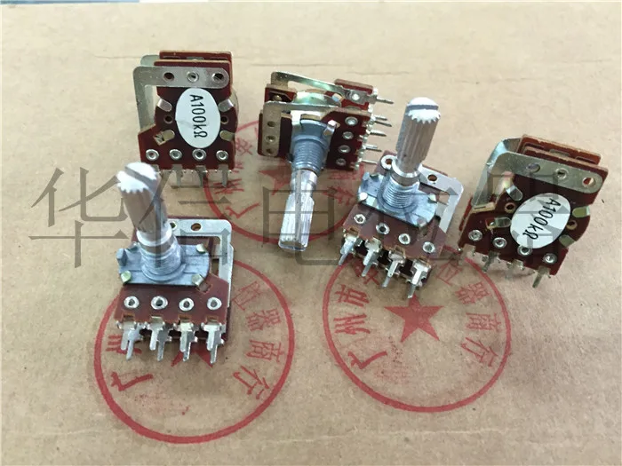 

5pcs 148-type double potentiometer A100K / with tapping handle length 25MM flower / 8 feet