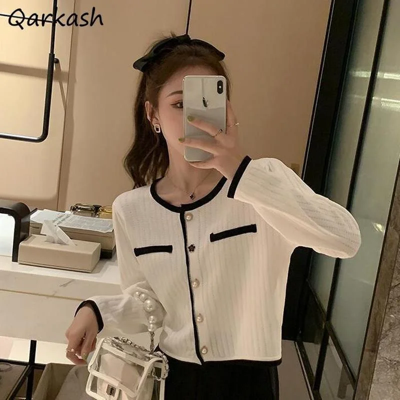 Cardigan Women Spring Single Breasted Cropped Soft Patchwork Elegant Tender Ladies Retro All-match Chic Design Hot Sale Newly