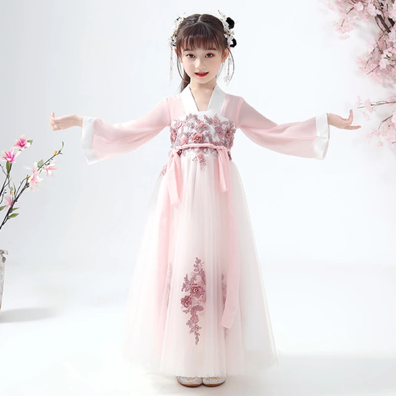 

Китайское платье hanfu для девочек, супер сказочный костюм для маленькой девочки Тан, нагрудное платье, юбка, китайский костюм ханьфу для детей, косплей-платье