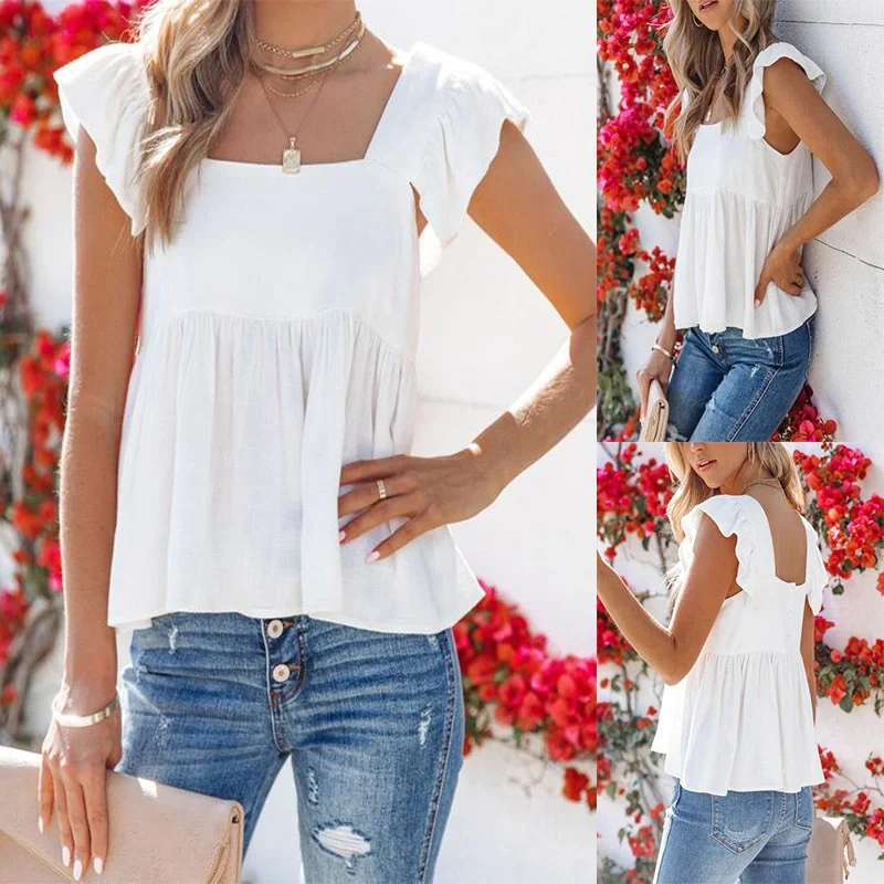 Summer Womens Sleevless T Shirt Tops Women Casual White Top Short Tank Tops Fashion T-Shirt Basic Shoulder Tanks