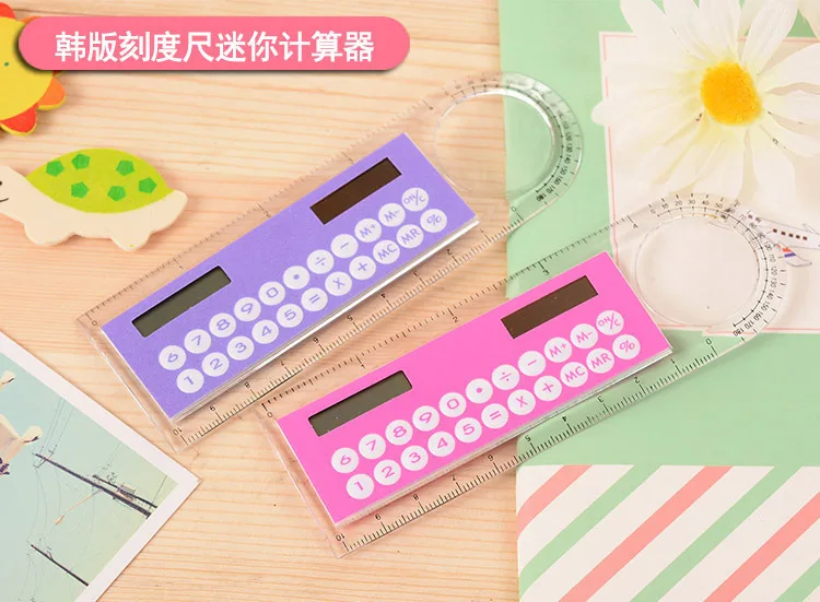 10cm Mini Ultra-thin Ruler Solar Calculator Magnifier Multifunction Calculadora Office Supplies