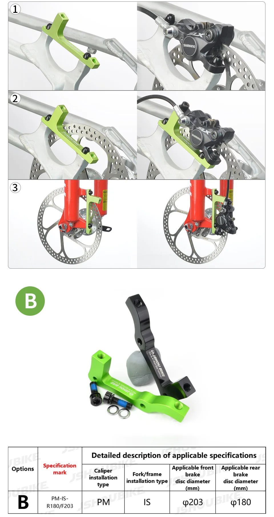 JSHOU BIKE Scheibenbremsenadapter MTB-Teile PM/IS-Konverter A auf B Scheibenbremshalterung für 140 160 180 203 mm Rotor Fahrradzubehör – Detail 8