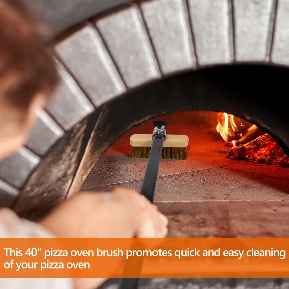 PizzAtHome 47 inch Big Size Pizza Oven Copper Brush Bristle Brass Scraper Grill Cleaning Big Oven Brush with Aluminium Handle