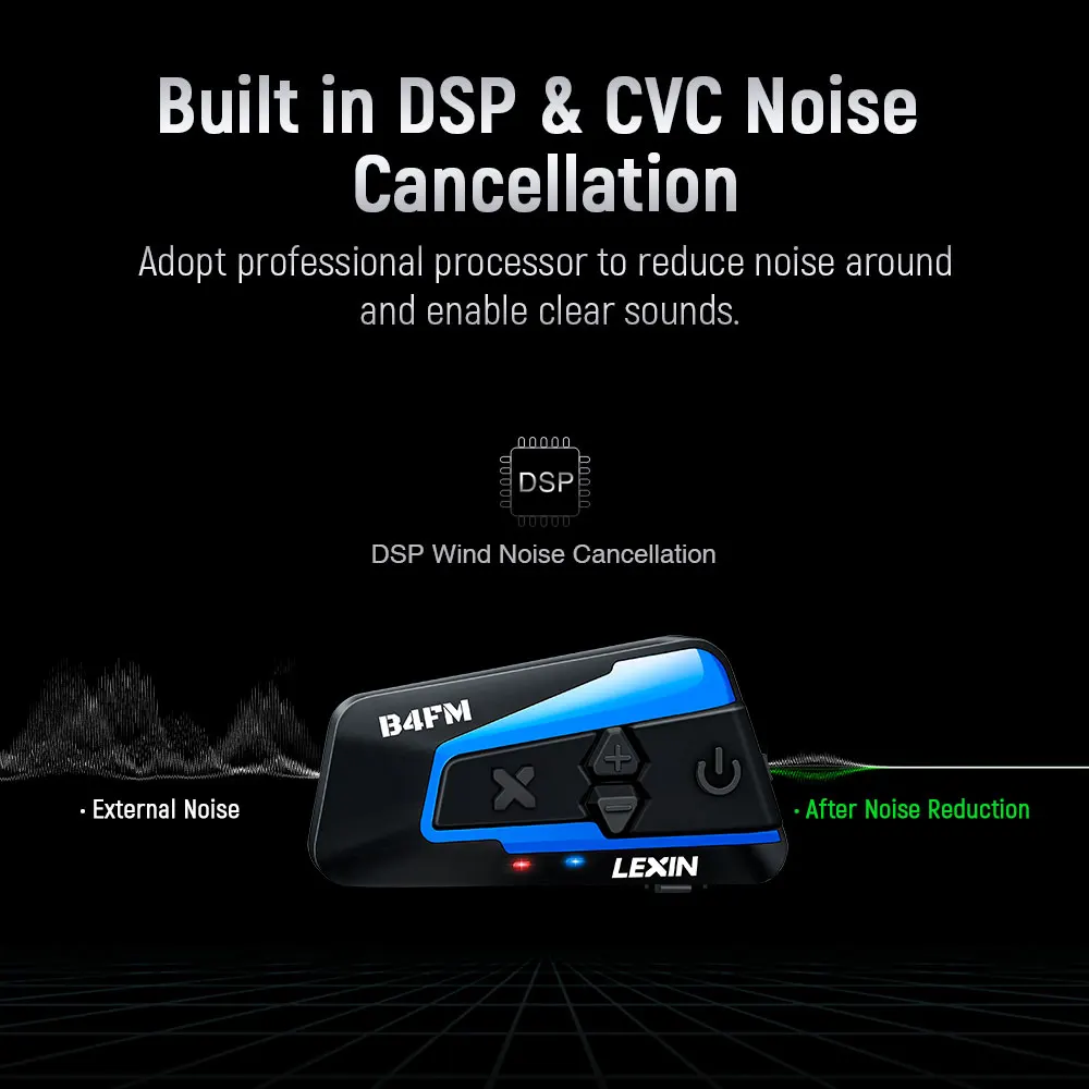 Lexin-B4FM-X Intercomunicador con Bluetooth para motocicleta, auriculares para casco, BT5.0, para 10 conductores, para compartir música