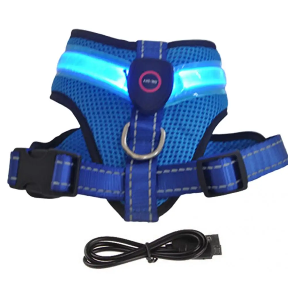 Pet Harness Practical Pet LED Harness Mesh Fabric Tear-resistant  Excellent Medium Dog LED Rechargeable Pet Vest Harness