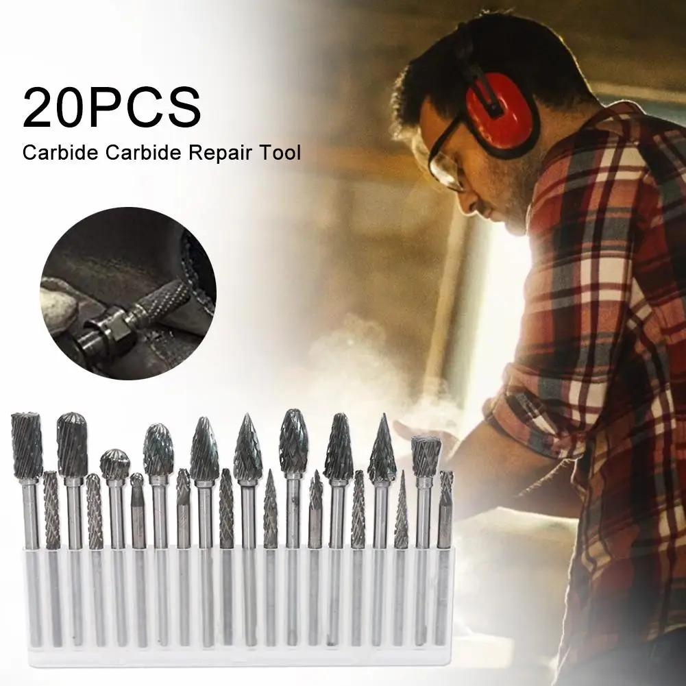 20 Buah Set Kikir Putar Bor Ukir Baja Tungsten Alat Reparasi dan Pemeliharaan Logam Campuran Keras