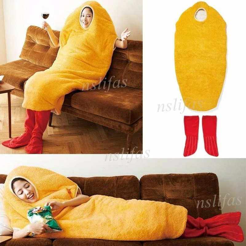 Fried Shrimp Mascot Costume Cosplay Sleep Bag Blanket Adults Outfit Suit Warm Party Game Fancy Dress Clothing Parade Halloween