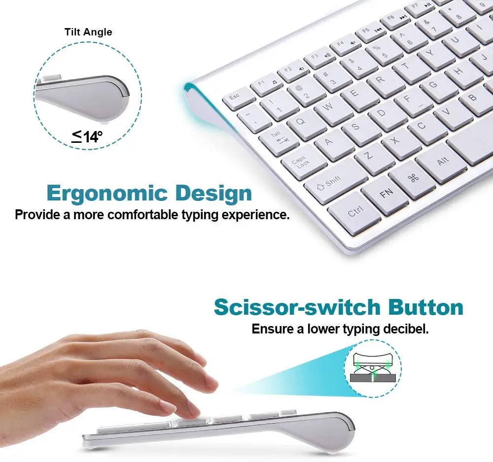 Wireless keyboard and mouse set ergonomic silent keyboard USB interface for Android Apple TV MAC