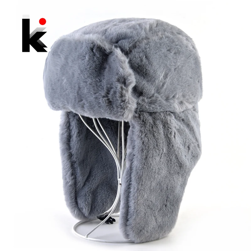 Faux Fur Bomber Hat For Women Solid Color Faux Leather Trapper Earflap Hats Winter Warm Men Outdoor Snow Hat Thick Ski Beanies