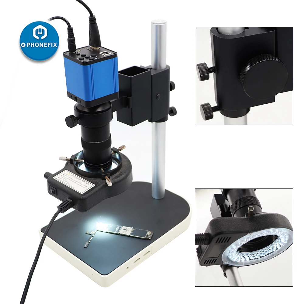 Digital Video Microscope 38MP 16MP HDMI USB Camera 180X C-Mount Lens 0.5X 56LED Ring Light For Phone PCB Soldering Repair Tool