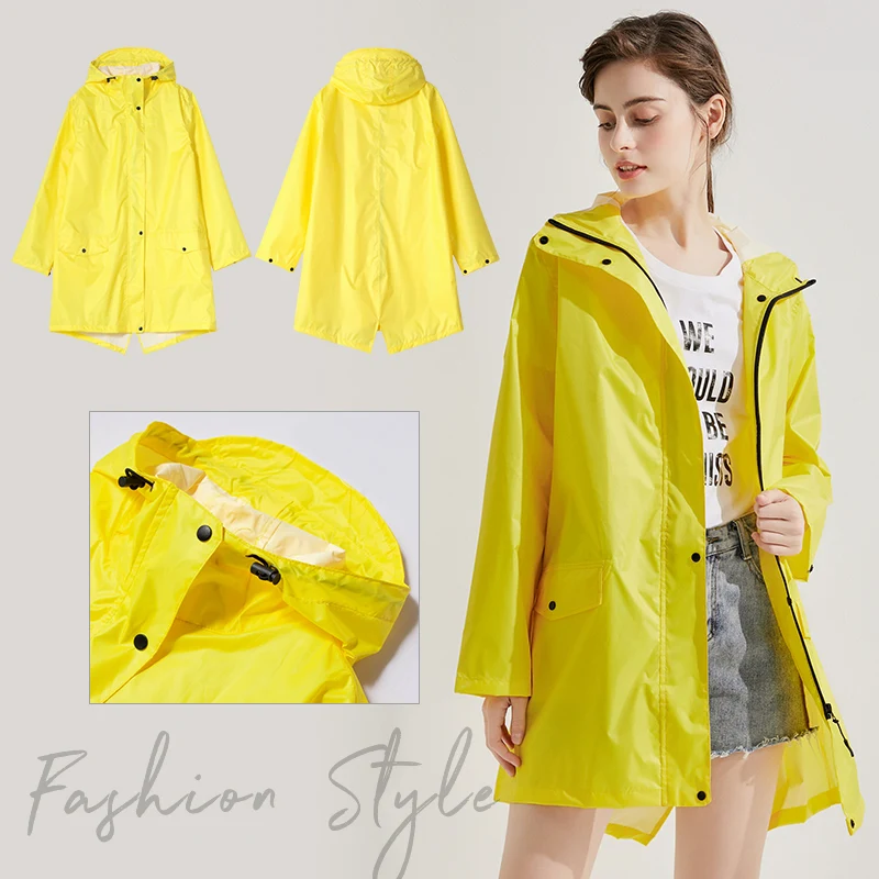 2021 New Women Stylish Yellow Raincoat Waterproof Rain Jacket with Hood Outdoor hiking thin raincoat