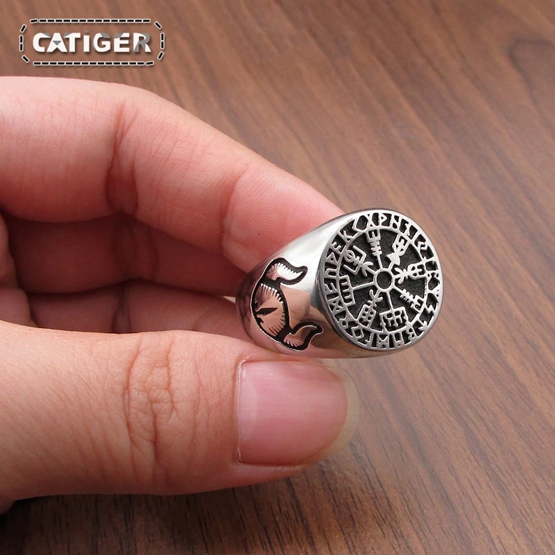Punk 316L Stainless Steel Nordic Viking Ring Custom Rune beads Signet Caw Scandinavn Odin Symbol Men Jewelry