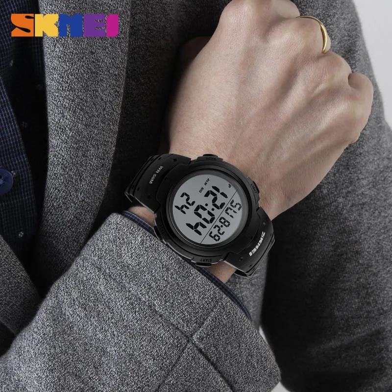 SKMEI 1068 Fashion Outdoor Sport Watch Men Big Dial Led Digital 5Bar Waterproof Wristwatch reloj hombre Luxury Brand Man Watches