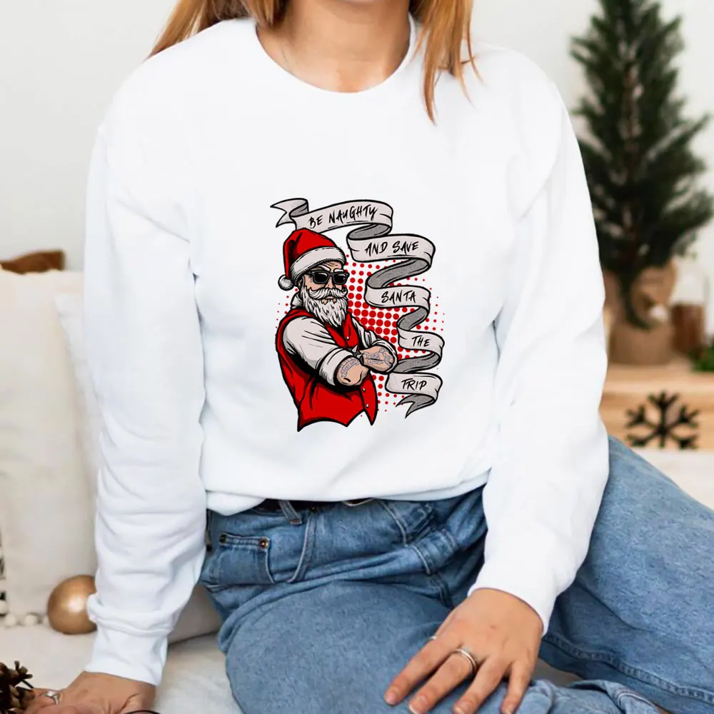 

Santa Graphic Print 100%Cotton Women Christmas Sweatshirt Unisex Casual Autumn Winter Pullovers Long Sleeve Top New Year Gift