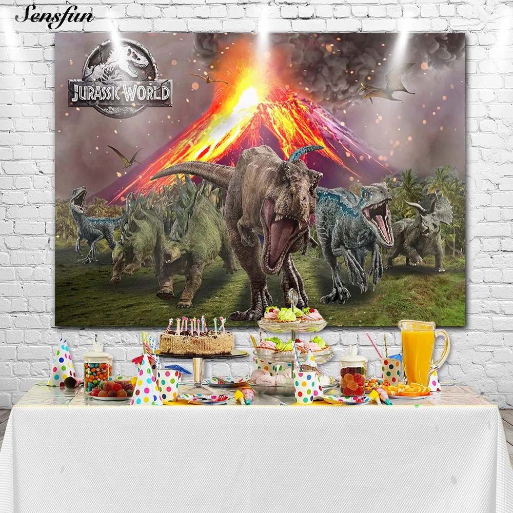 Sensfun Jurassic World Theme Backdrops Customized Kids Name Photo Background Dinosaur Birthday Banner Photography Studio Props