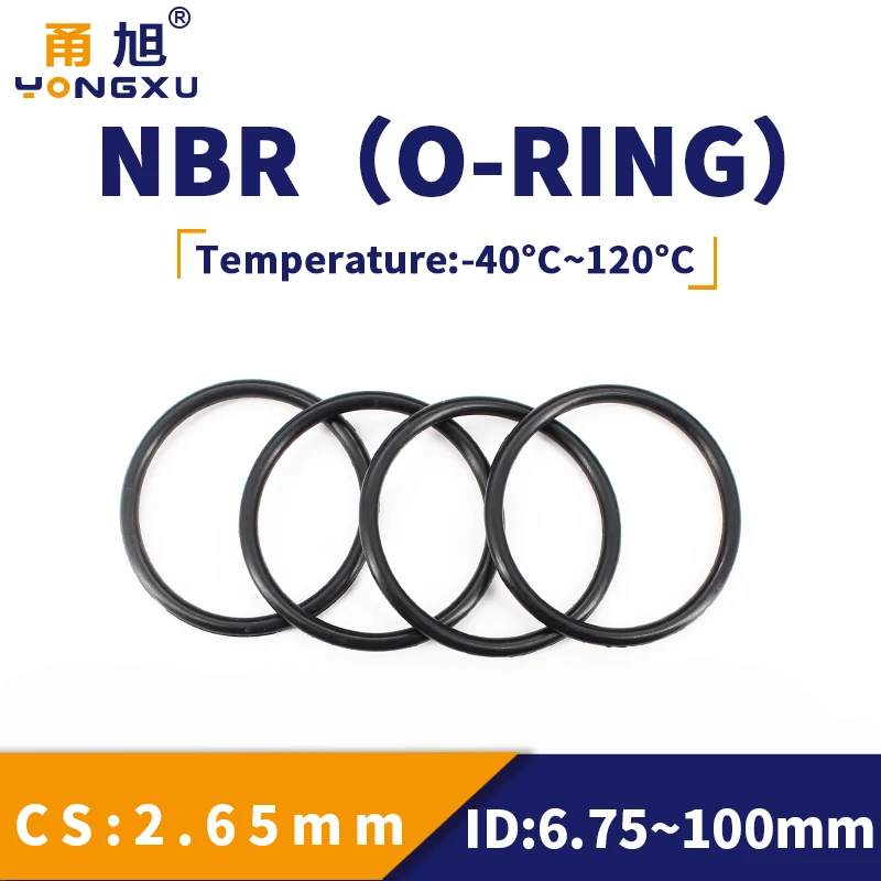 NBR O Ring Seal Gasket Thickness CS2.65mm ID6.75-100 Oil and Wear Resistant Automobile Petrol Nitrile Rubber O-Ring Black.-.