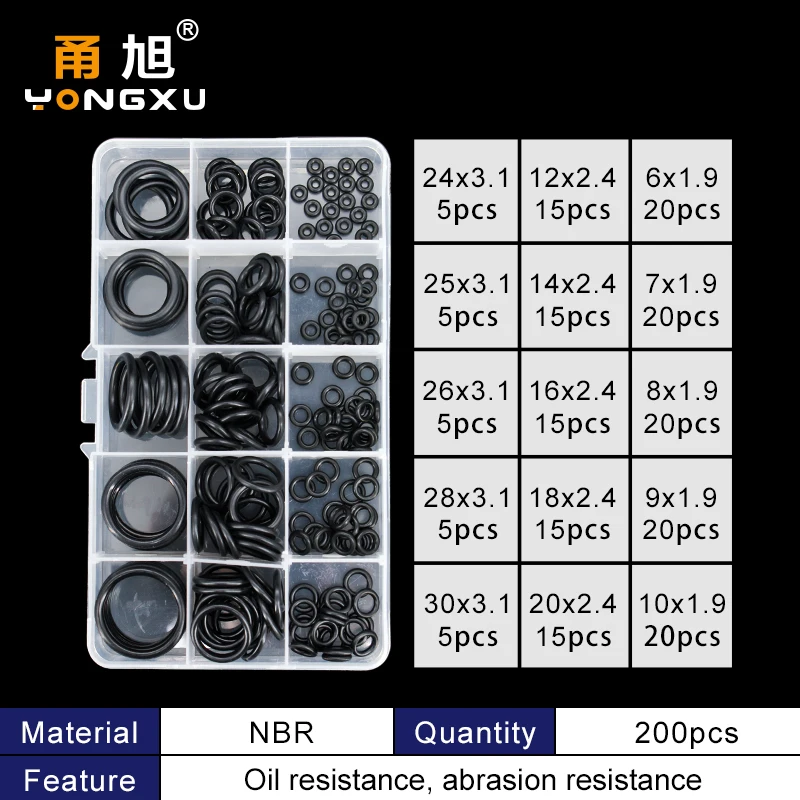 VMQ NBR Seal Ring Silicone Kit Thickness 1.9 / 2.4 / 3.1mm Nitrile Rubber NBR O-Ring Gasket Sealing O Rings Rubber Kit Set-.-