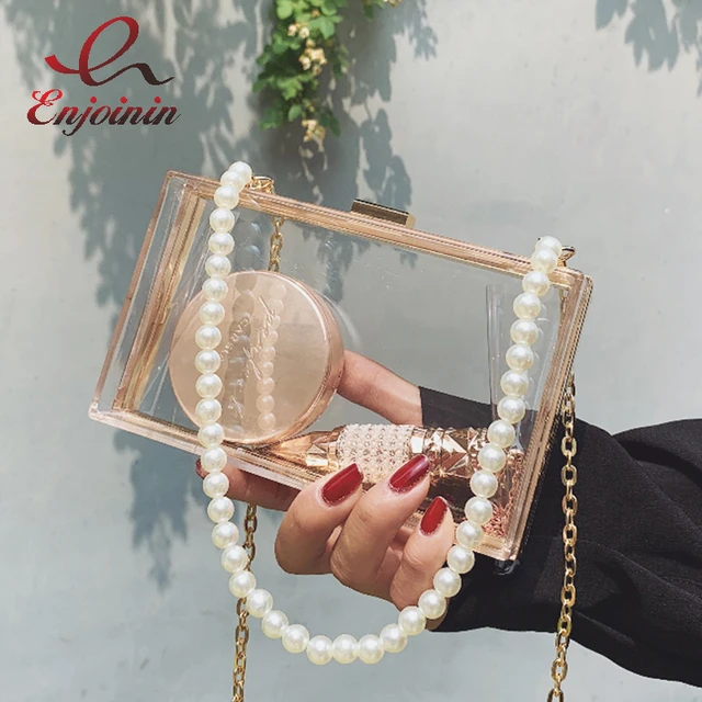 Transparent Acrylic Box Party Clutch Pearl Strap Purses and Handbags for Women Casual Designer Bag Chain Shoulder Bag Wedding AliExpress