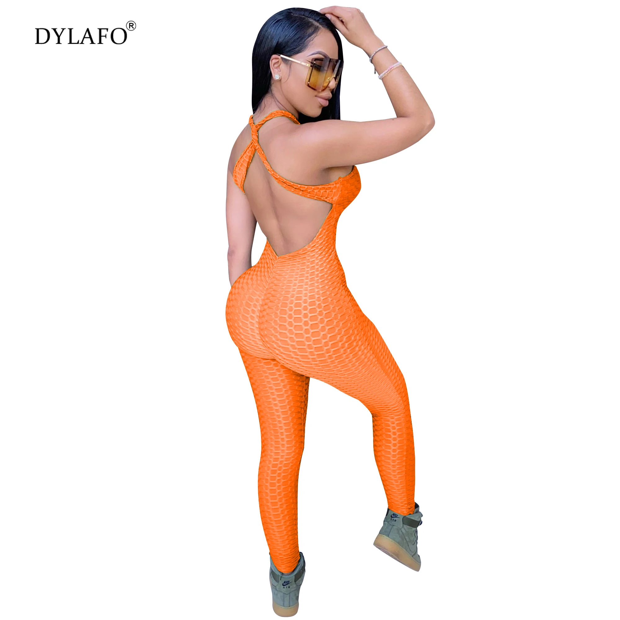 Cross Bandage Sporting Jumpsuit Sweatsuit Sexy Sleeveless Solid Bodysuit Backless Casual Fitness Women Long Jumpsuit Tracksuit