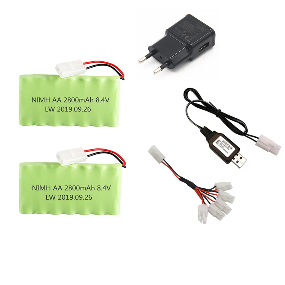 Никель-металлогидридный аккумулятор 8,4 в 2800 мАч + зарядное устройство для радиоуправляемого игрушечного автомобиля, танка, лодки, пистолета, поезда, робота, запасные части, никель-металлогидридный Аккумулятор AA 8,4 в, перезаряжаемый аккумулятор