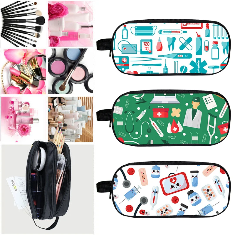 

Nurse Doctor ECG Print pencil case Cosmetic Bag 3D Double Layer Women Makeup Bag Boys Girls School Pen box Kids Stationary Bags