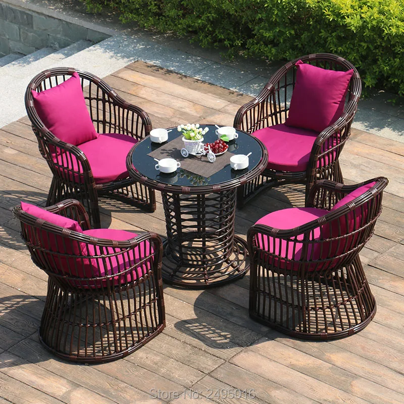 

5 pcs Leisure garden Thick round PE rattan dining sets Hot selling weaving chair and table brown color