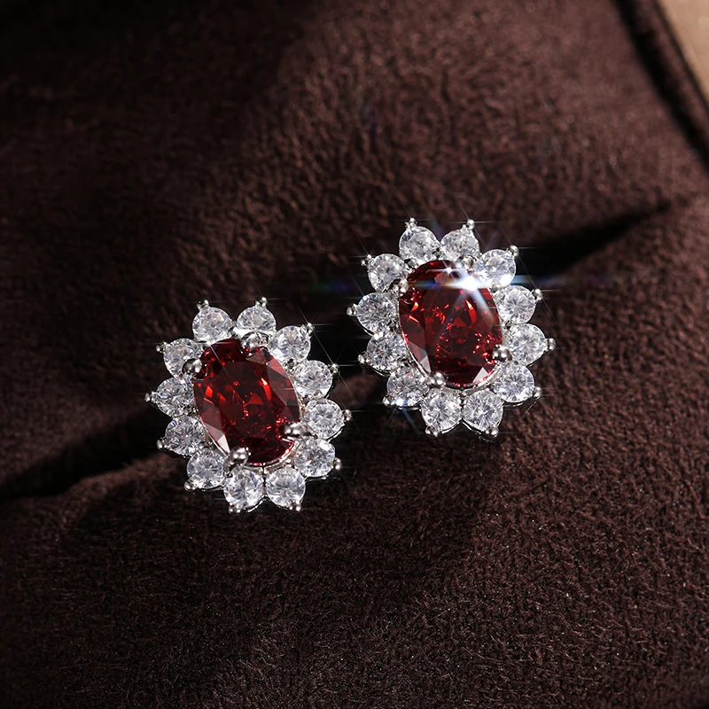 Huitan Volledige Zirkoon Stud Oorbellen voor Vrouwen Blauw/Paars/Rood/Roze/Zwart/Wit/Groen ovale CZ Bruiloft Trend Vrouwelijke Luxe Sieraden