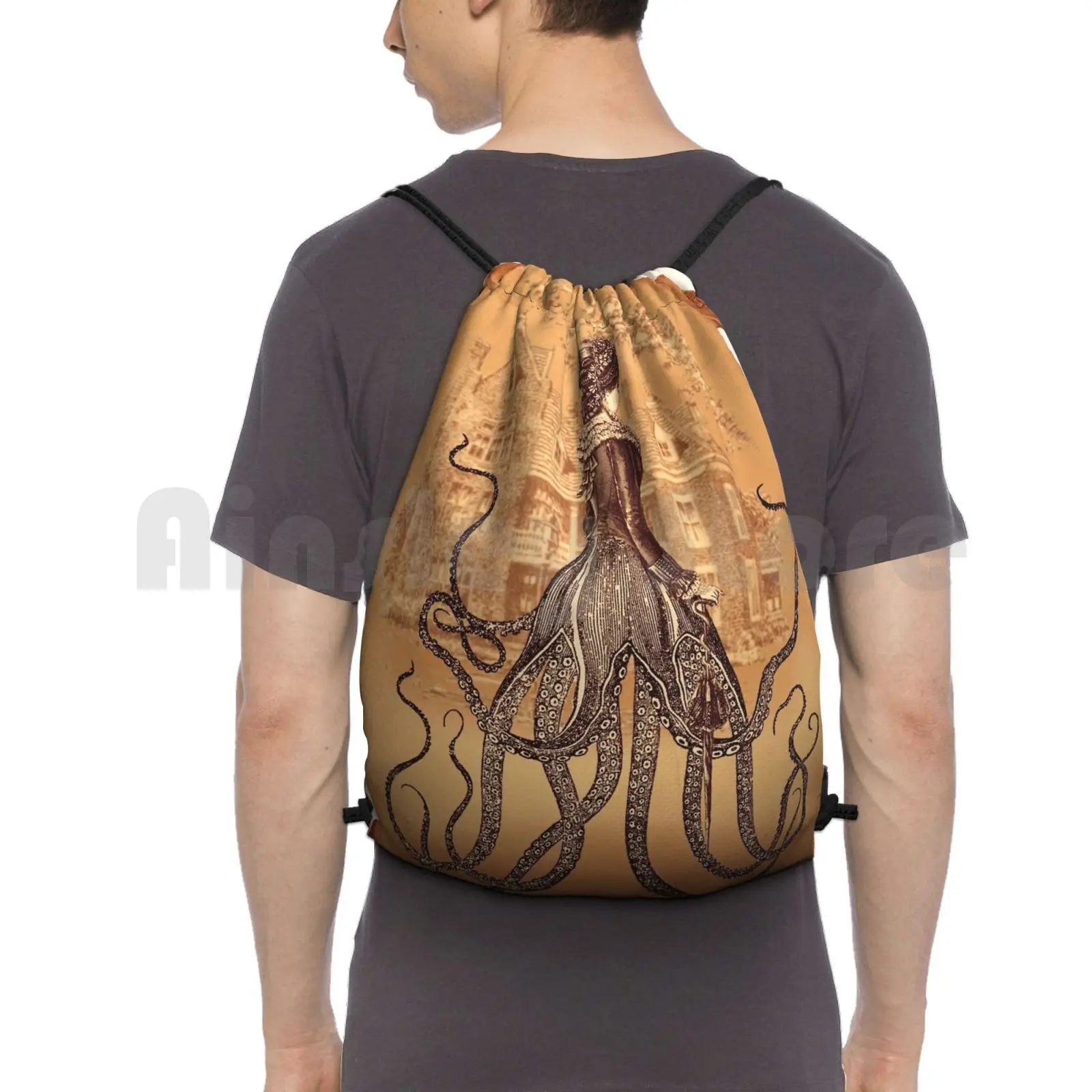 Lady Cthulhu Backpack Drawstring Bags Gym Bag Waterproof Cthulhu Kraken Weird Old Octopus Tentacles Haunt Haunting